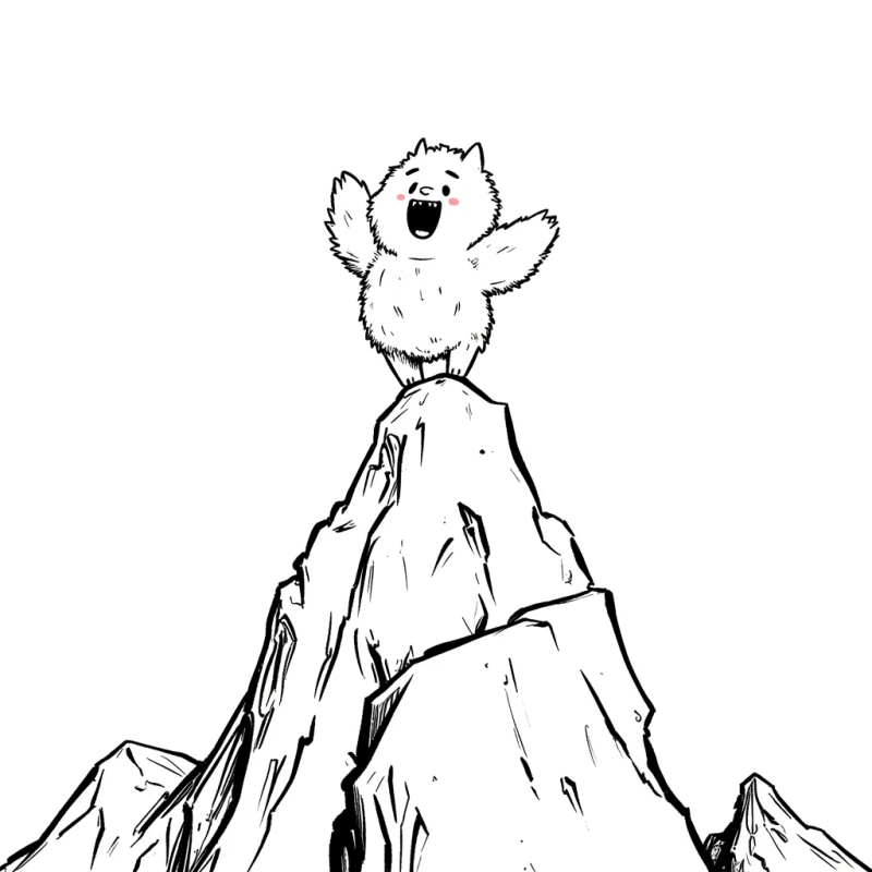 An image of a MetaMonster standing victoriously at the top of a mountain